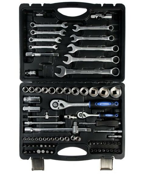 Наборы инструментов и ключи: Набор инструментов в кейсе автомобильный TUNDRA CrV, 1/2" и 1/4" 82 предмета фотографии