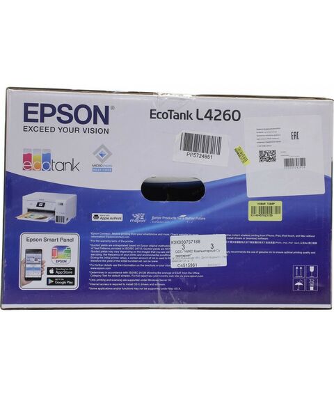 Многофункциональные устройства: МФУ Epson EcoTank L4260 A4, струйное, LCD, 33стр/мин, 5760x1440dpi,4 краски, USB2.0,  WiFi, двусторонняя печать [C11CJ63412] фотографии