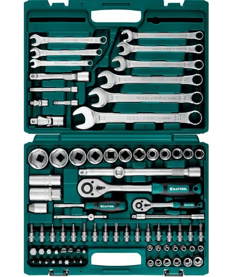 Наборы инструментов и ключи: Универсальный набор инструмента KRAFTOOL X-Drive 82 82 предмета, 1/2"+1/4" [27887-H82] фотографии