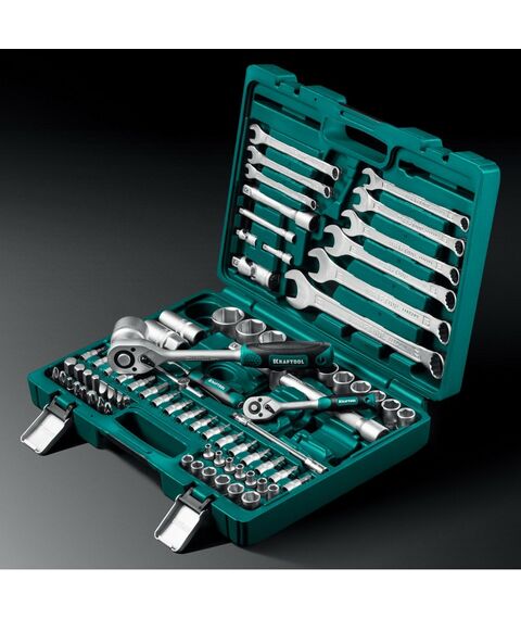 Наборы инструментов и ключи: Универсальный набор инструмента KRAFTOOL X-Drive 82 82 предмета, 1/2"+1/4" [27887-H82] фотографии