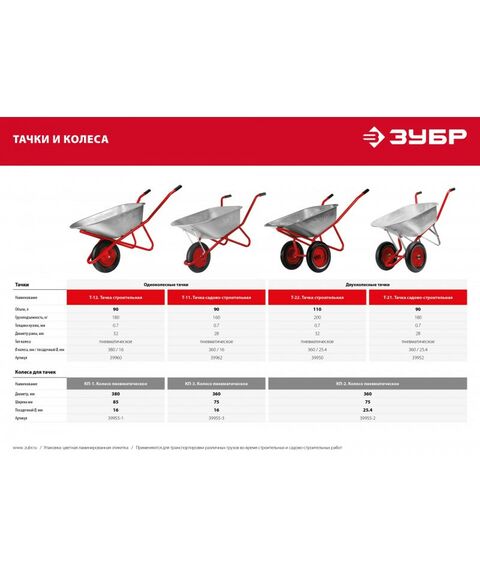 Тачки строительные: Пневматическое колесо Зубр КП-2 3.25" х 360 мм, для тачек (арт. 39950, 39952), диск стальной, рабочее давление 1.2-2атм [39955-2] фотографии