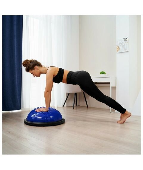 Фитнес оборудование: Полусфера BOSU гимнастическая массажная  55 х 25 см с насосом, цвет синий фотографии