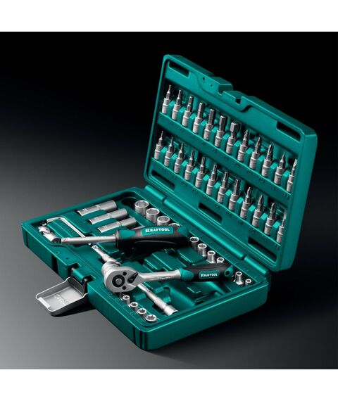 Наборы инструментов и ключи: Универсальный набор инструмента KRAFTOOL X-Drive 57 предметов 1/4" [27885-H57] фотографии