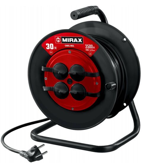 Удлинители электрические: Силовой удлинитель на катушке MIRAX ПВС 3х2.5 30м 3500Вт IP44 [55051-30] фотографии