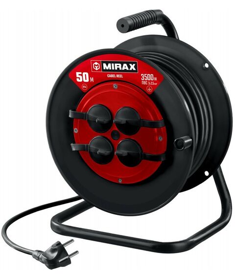 Удлинители электрические: Силовой удлинитель на катушке MIRAX ПВС 3х2.5 50м 3500Вт IP44 [55051-50] фотографии