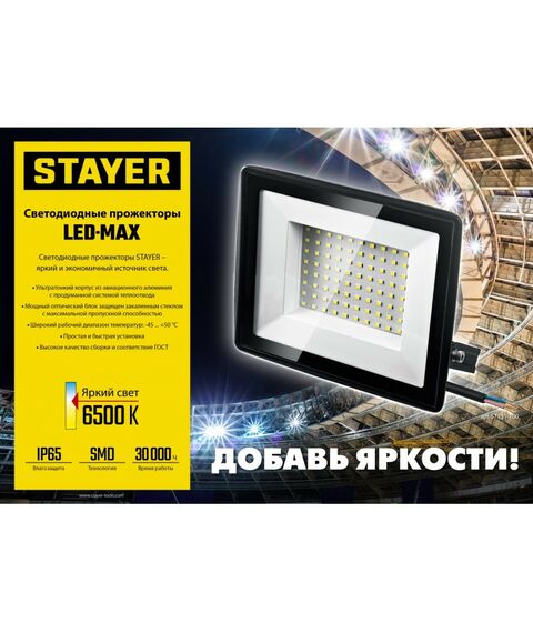Осветительные приборы: Светодиодные прожекторы на штативе STAYER LED-MAX 2х30Вт 6500К IP65, 1.6 м [56925-2-30] фотографии
