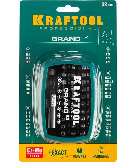 Наборы оснастки: Набор бит KRAFTOOL Grand-32 с магнитным адаптером 32 шт [26083-H32] фотографии