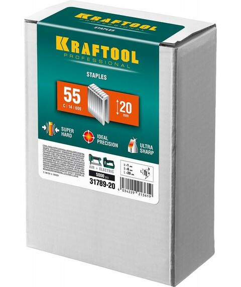 Скобы для степлера: Скобы для степлера KRAFTOOL 20 мм тип 18GA (55 / 90 / C), 5000 шт [31789-20] фотографии