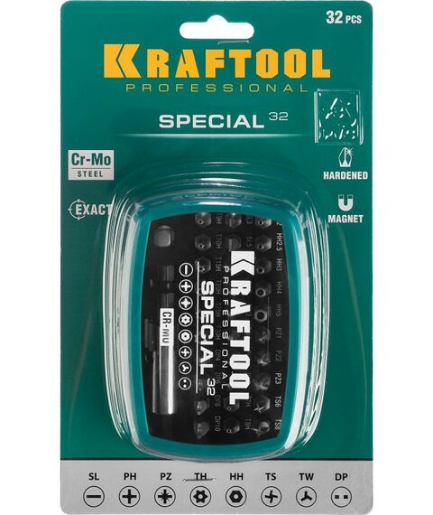 Наборы оснастки: Набор специальных бит с адаптером KRAFTOOL Special-32 32 шт [2610-H32] фотографии