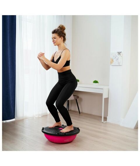 Фитнес оборудование: Полусфера BOSU гимнастическая ONLYTOP 55х25 см массажная, с насосом, цвет розовый фотографии