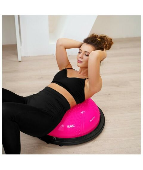 Фитнес оборудование: Полусфера BOSU гимнастическая ONLYTOP 55х25 см массажная, с насосом, цвет розовый фотографии