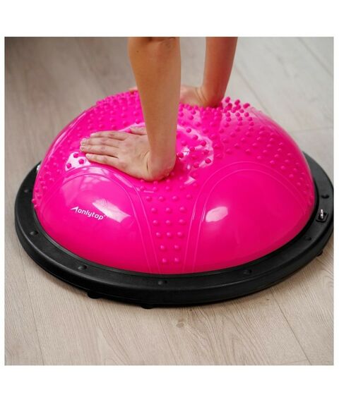 Фитнес оборудование: Полусфера BOSU гимнастическая ONLYTOP 55х25 см массажная, с насосом, цвет розовый фотографии