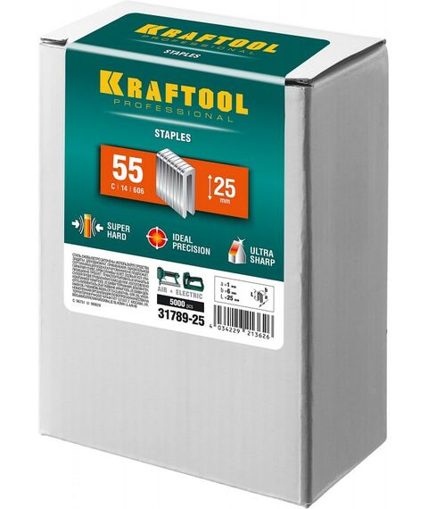 Скобы для степлера: Скобы для степлера KRAFTOOL 25 мм тип 18GA (55 / 90 / C), 5000 шт [31789-25] фотографии