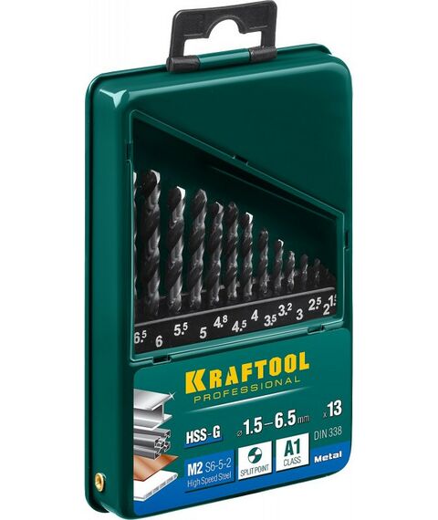 Буры, пики, коронки, сверла: Набор сверл по металлу KRAFTOOL HSS-G 13шт (1.5-6.5мм) сталь М2 (S6-5-2) [29651-H13] фотографии