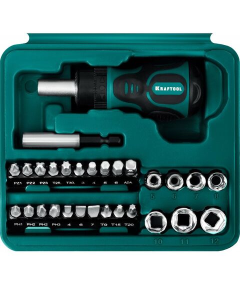 Отвертки: Реверсивная отвертка KRAFTOOL Kompakt-43 с насадками 43 предмета [25556-H43] фотографии