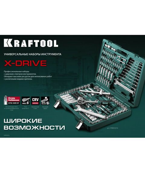 Наборы инструментов и ключи: Универсальный набор инструмента KRAFTOOL X-Drive 94 94 предметов, 1/2"+1/4" [27883-H95] фотографии