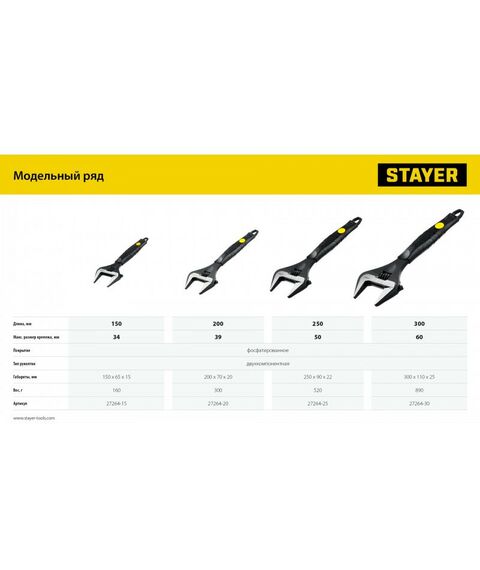 Столярно-слесарный инструмент: Разводной ключ STAYER Cobra 300 / 60 мм [27264-30] фотографии