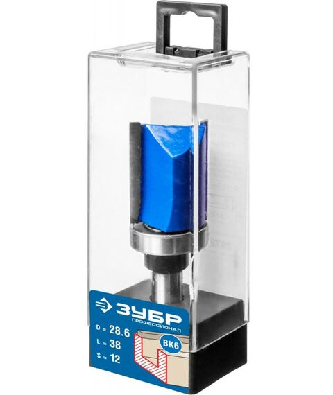 Принадлежности для фрезерных станков: Фреза пазовая Зубр 28.6x38мм хвостовик 12мм, прямая с верхним подшипником [28756-28.6-38-12] фотографии