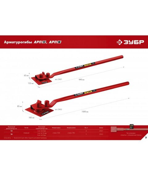 Болторезы, тросорезы: Арматурогиб Зубр АРП-12 плавный гиб [23421] фотографии