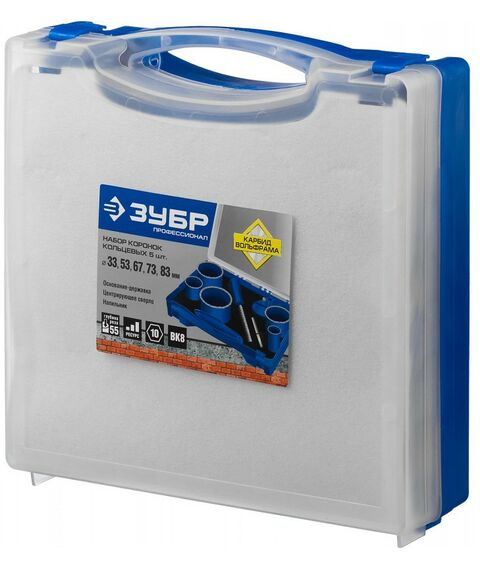 Буры, пики, коронки, сверла: Набор кольцевых коронок Зубр Профессионал 8 шт: d 33, 53, 67, 73, 83 мм, карбид-вольфрамовое нанесение [33350-H8_z01] фотографии