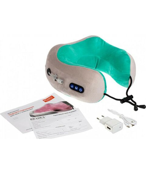 Массажеры: Дорожная подушка-подголовник Bradex KZ 0558 для шеи с завязками, серо-зелёная фотографии