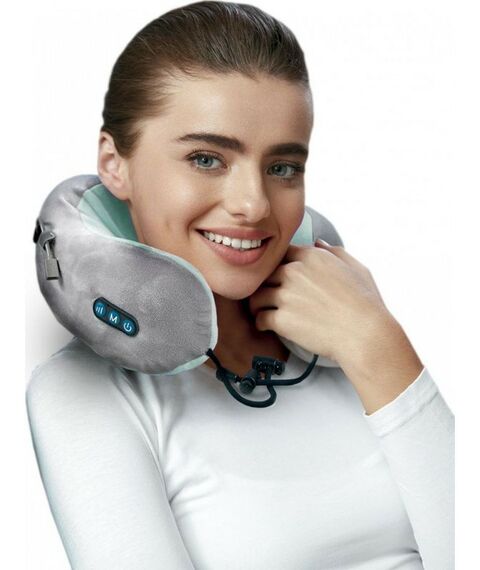 Массажеры: Дорожная подушка-подголовник Bradex KZ 0558 для шеи с завязками, серо-зелёная фотографии