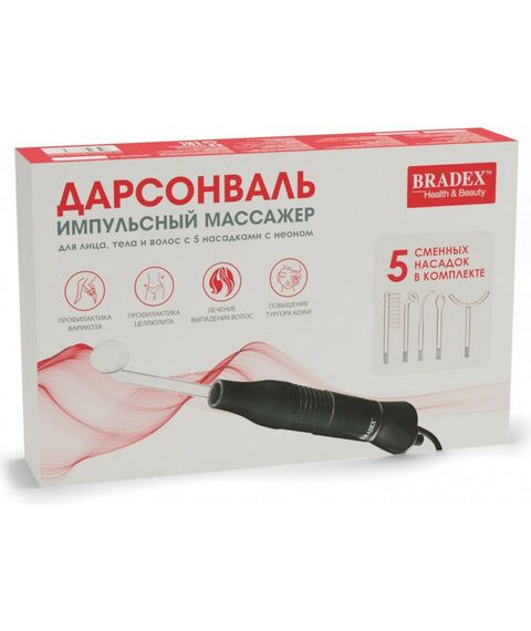 Уход за кожей: Дарсонваль Bradex KZ 1175 импульсный массажер для тела, лица и волос с 5 насадками с Неоном, черный фотографии