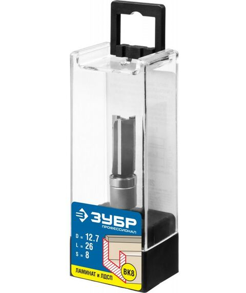 Принадлежности для фрезерных станков: Фреза пазовая прямая с верхним подшипником Зубр 12.7x26мм хвостовик 8мм [28781-12.7-26] фотографии