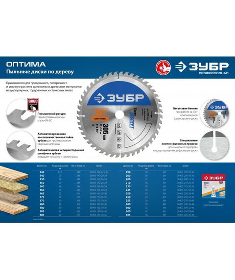 Пильные и алмазные диски: Диск пильный по дереву Зубр Оптима 200 x 32мм 36Т [36903-200-32-36] фотографии