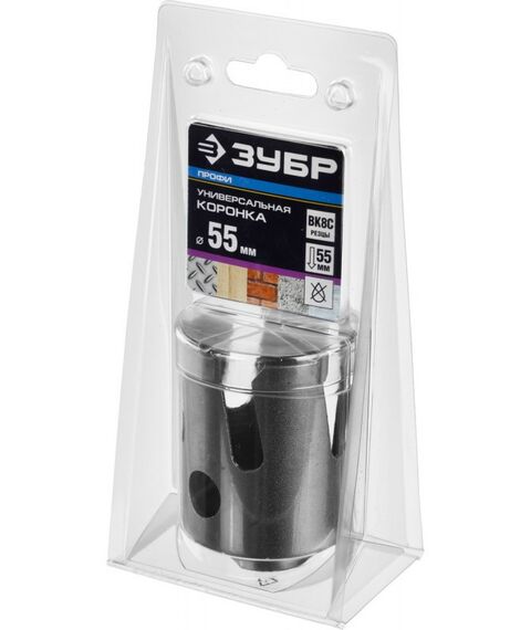 Буры, пики, коронки, сверла: Коронка с твердосплавными резцами Зубр Профессионал ПРОУНИВЕРСАЛ 55 мм [29514-55] фотографии