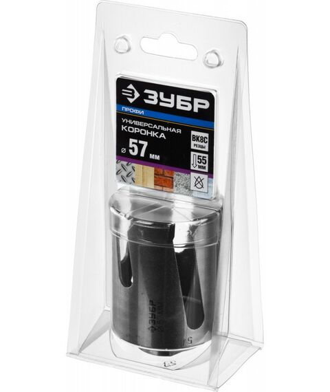 Буры, пики, коронки, сверла: Коронка с твердосплавными резцами Зубр Профессионал ПРОУНИВЕРСАЛ 57 мм [29514-57] фотографии
