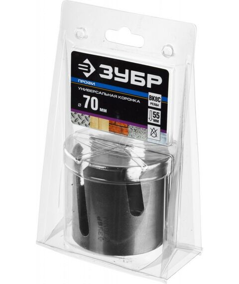 Буры, пики, коронки, сверла: Коронка с твердосплавными резцами Зубр Профессионал ПРОУНИВЕРСАЛ 70 мм [29514-70] фотографии