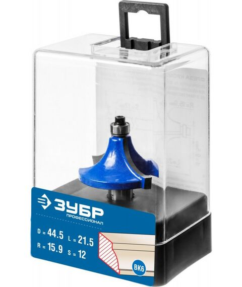 Принадлежности для фрезерных станков: Кромочная калевочная фреза Зубр Профессионал №1 44.5x21.5 мм радиус 15.9 мм [28700-44.5] фотографии