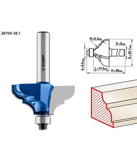 Принадлежности для фрезерных станков: Фреза кромочная калевочная Зубр №3 38.1x17,5мм радиус 6.3мм [28704-38.1] фотографии