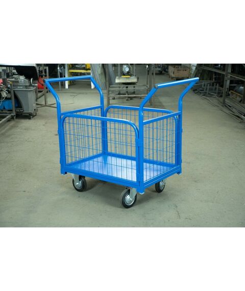 Тележки: Тележка платформенная TOR ТП-2С 600х900мм, с бортами из сетки и двумя ручками, колеса 160 мм [1012414] фотографии