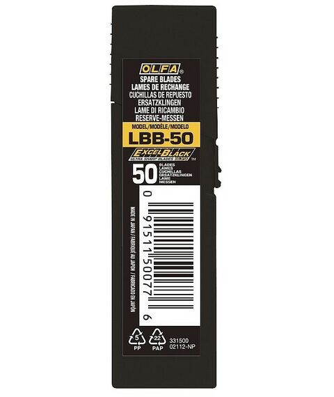 Ручной инструмент: Cегментированные лезвия OLFA OL-LBB-50 EXCEL BLACK, 18 мм, 50 шт, в боксе фотографии