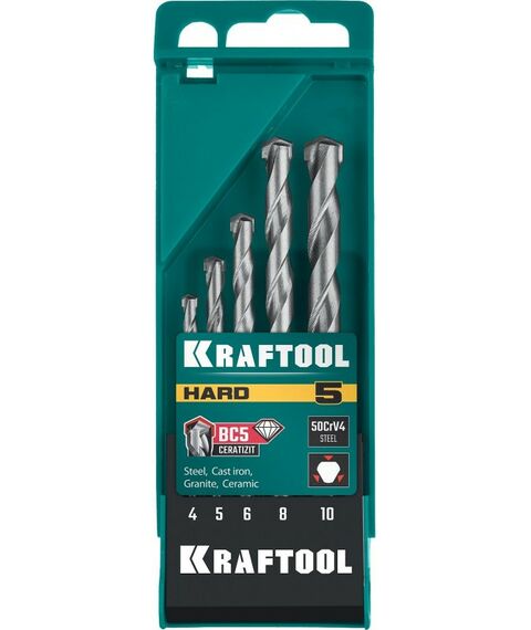 Наборы оснастки: Набор сверл по твёрдым материалам KRAFTOOL Hard 5 шт 4-5-6-8-10 мм [29177-H5] фотографии