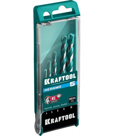 Наборы оснастки: Набор сверл по керамограниту KRAFTOOL Keramo 5 шт 4-5-6-8-10 мм, с твердосплавной пластиной [29175-H5] фотографии