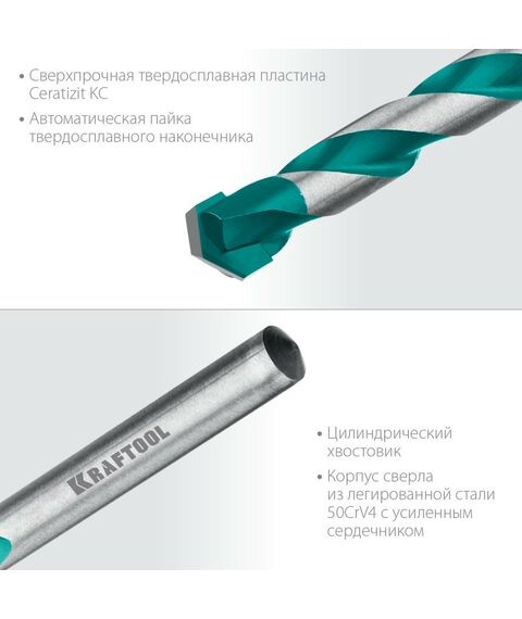 Наборы оснастки: Набор сверл по керамограниту KRAFTOOL Keramo 5 шт 4-5-6-8-10 мм, с твердосплавной пластиной [29175-H5] фотографии