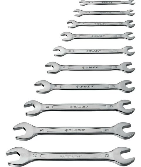 Наборы инструментов и ключи: Набор рожковых гаечных ключей Зубр Профессионал 10 шт, 6 - 24 мм [27010-H10] фотографии