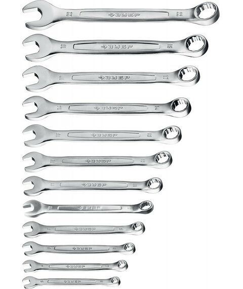 Наборы инструментов и ключи: Набор комбинированных гаечных ключей Зубр Профессионал 12 шт 6 - 22 мм [27088-H12] фотографии