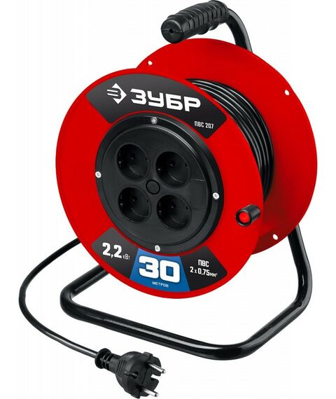 Удлинители электрические: Удлинитель на катушке Зубр ПВС-207 ПВС, 2 х 0.75 мм2, 30 м, 2200 Вт [55083-30] фотографии