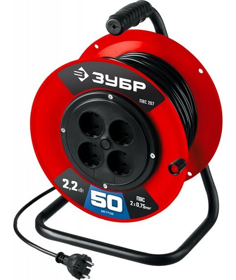 Удлинители электрические: Удлинитель на катушке Зубр ПВС-207 ПВС, 2 х 0.75 мм2, 50 м, 2200 Вт [55083-50] фотографии
