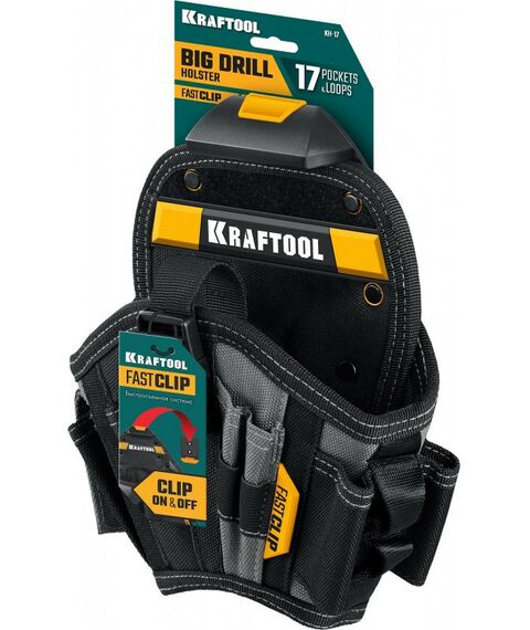 Ящики и сумки для инструмента: Кобура для шуруповерта KRAFTOOL KH-17 большая, с быстросъёмным креплением, FastClip, 17 карманов и петель [38768] фотографии