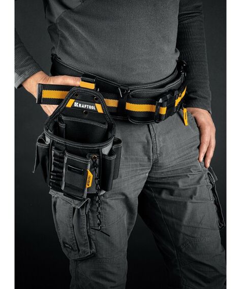 Ящики и сумки для инструмента: Поясная сумка KRAFTOOL KP-13E с быстросъёмным креплением FastClip, 13 карманов и петель, 280 х 200 мм [38772] фотографии