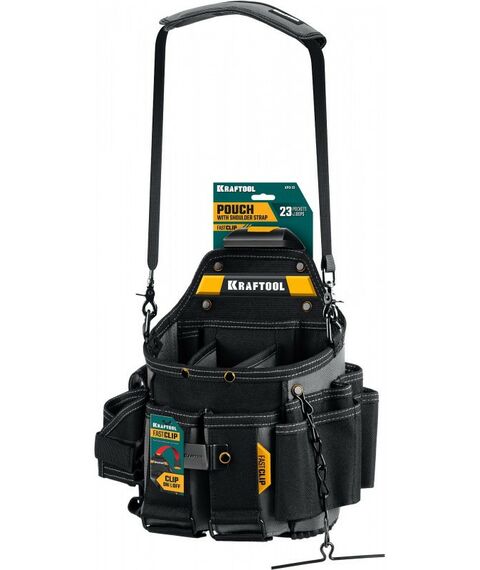 Ящики и сумки для инструмента: Поясная сумка KRAFTOOL KPB-23 с быстросъёмным креплением FastClip, плечевой ремень, 23 кармана и петли, 290 х 310 мм [38766] фотографии