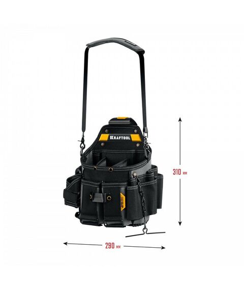 Ящики и сумки для инструмента: Поясная сумка KRAFTOOL KPB-23 с быстросъёмным креплением FastClip, плечевой ремень, 23 кармана и петли, 290 х 310 мм [38766] фотографии