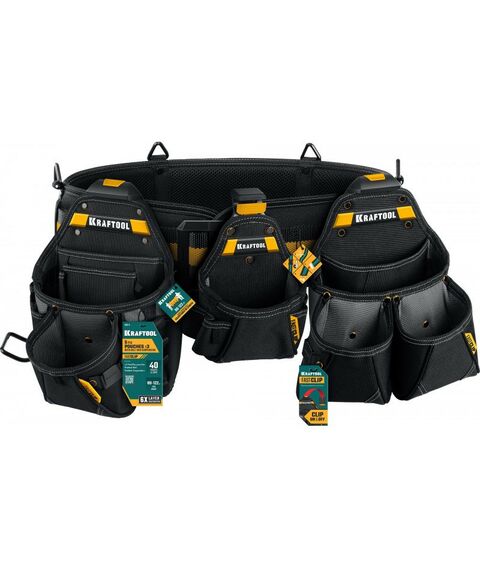 Ящики и сумки для инструмента: Пояс монтажника KRAFTOOL KBS-4 в комплекте: пояс монтажника и 3 сумки [38760-4] фотографии