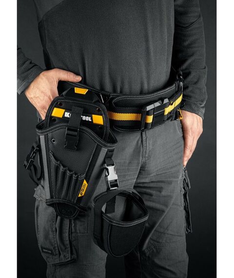 Ящики и сумки для инструмента: Кобура для шуруповерта KRAFTOOL KH-5 с дополнительным съёмным карманом, с быстросъёмным креплением FastClip, 5 отделений для свёрл и бит [38769] фотографии