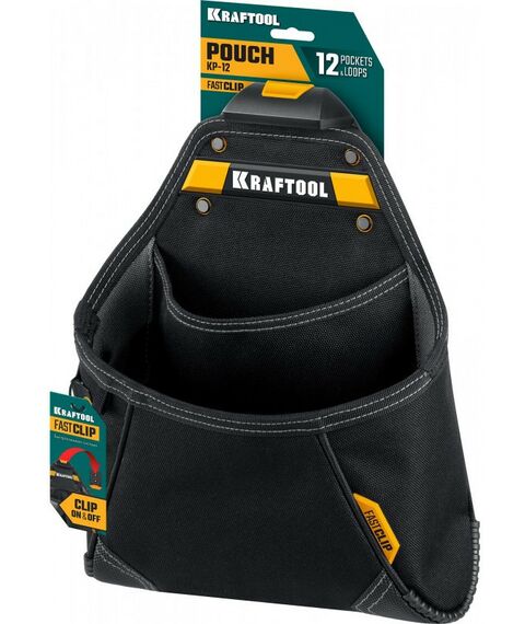 Ящики и сумки для инструмента: Поясная сумка KRAFTOOL KP-12 с быстросъёмным креплением FastClip, 12 карманов и петель, 260 х 340 мм [38774] фотографии